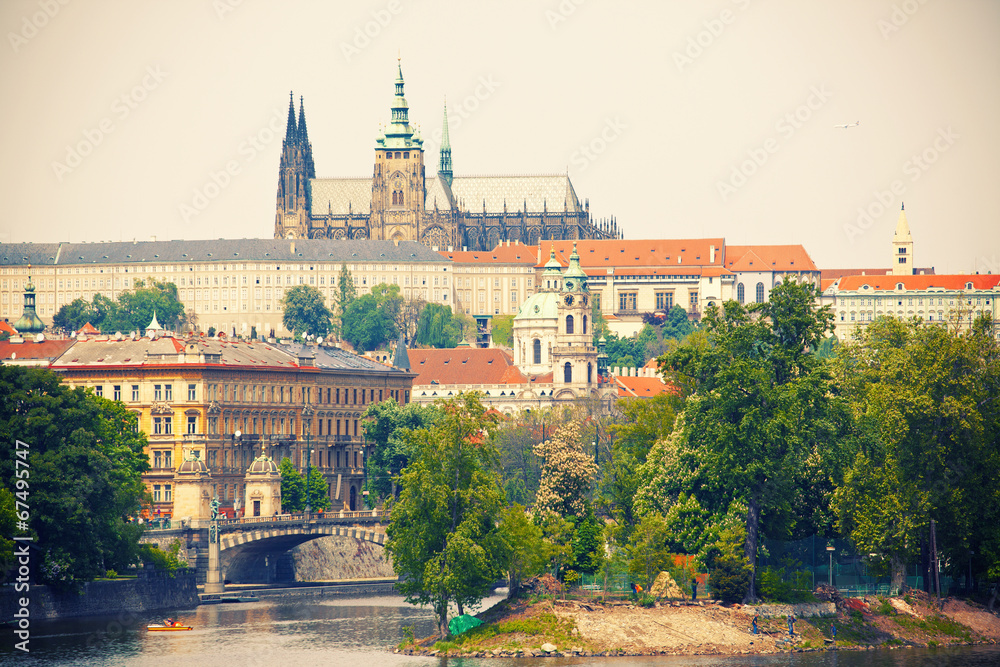View to Prague castle and Vltava river