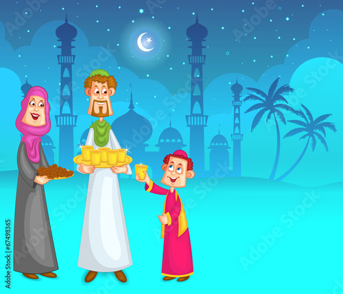 Happy muslim family enjoying iftar for Eid celebration