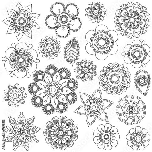 Vector Collection of Doodle Style Flowers or Mandalas