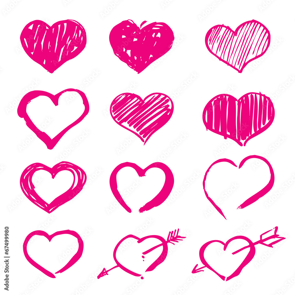 pink vector hearts set icons