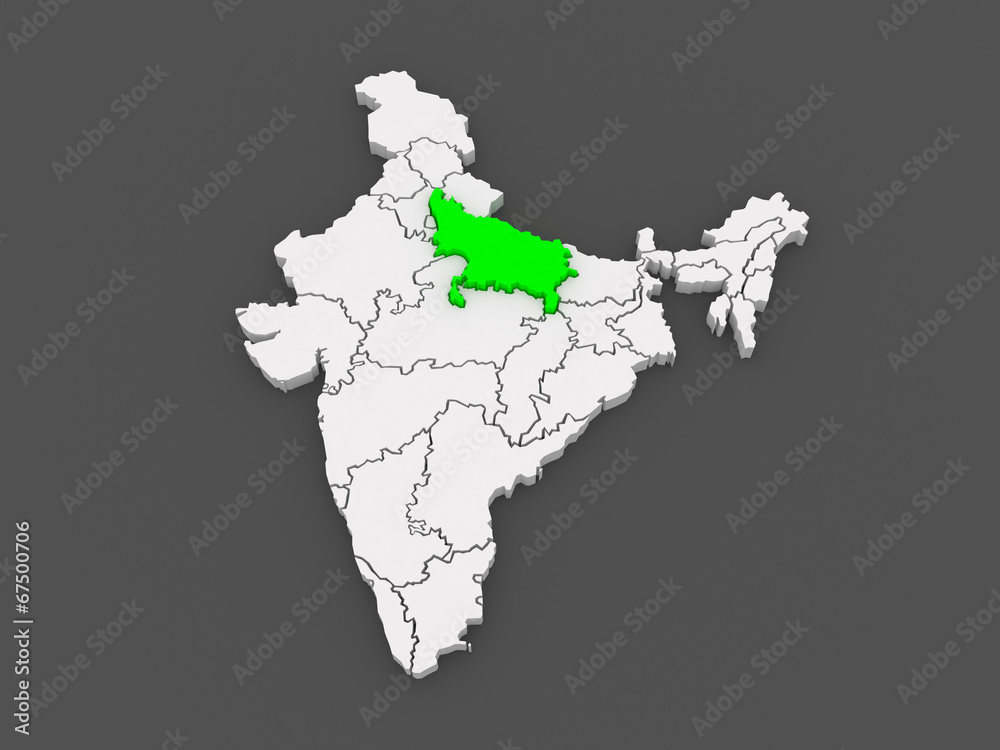 Map of Uttar Pradesh. India.