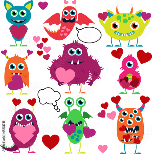 Vector Set of Cute Love Monsters