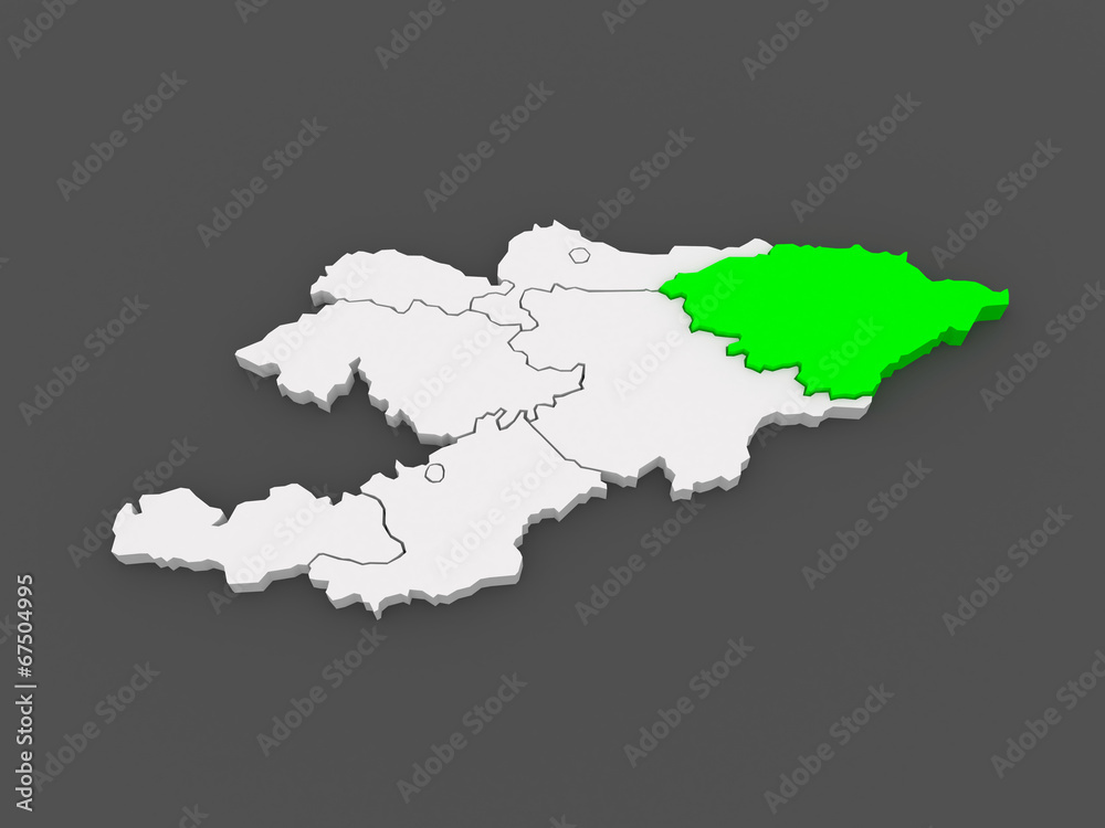 Map of Issyk-Kul region. Kyrgyzstan.