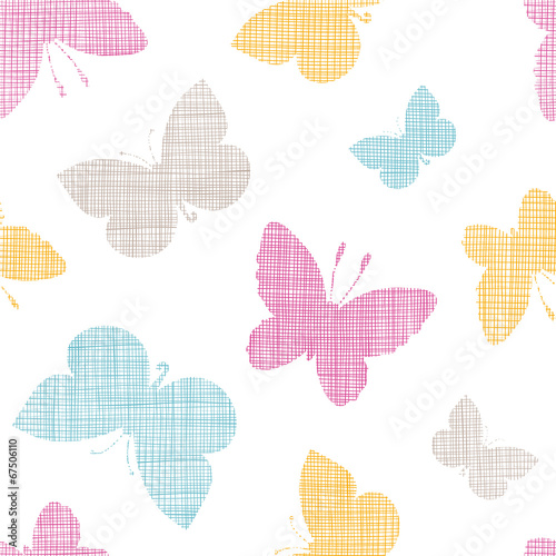 Textile textured colorful butterflies seamless pattern