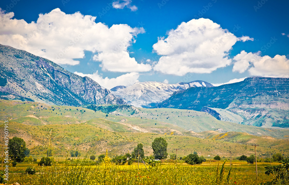 Panoramic view of beautiful nature in Gjirokaster, Albania.