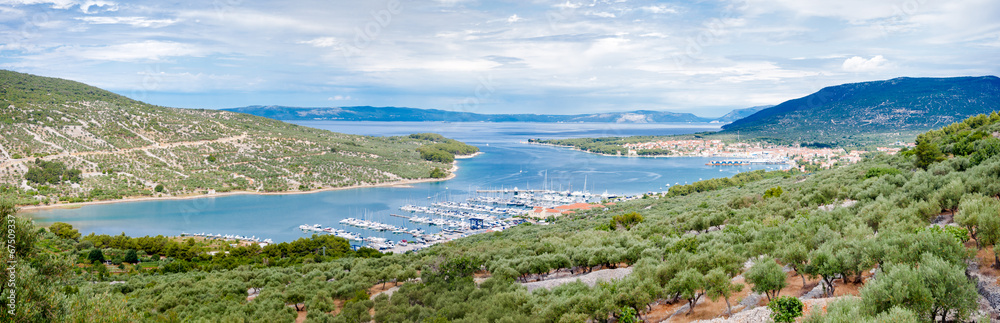 Panoramic view of Cres marina town and landscape