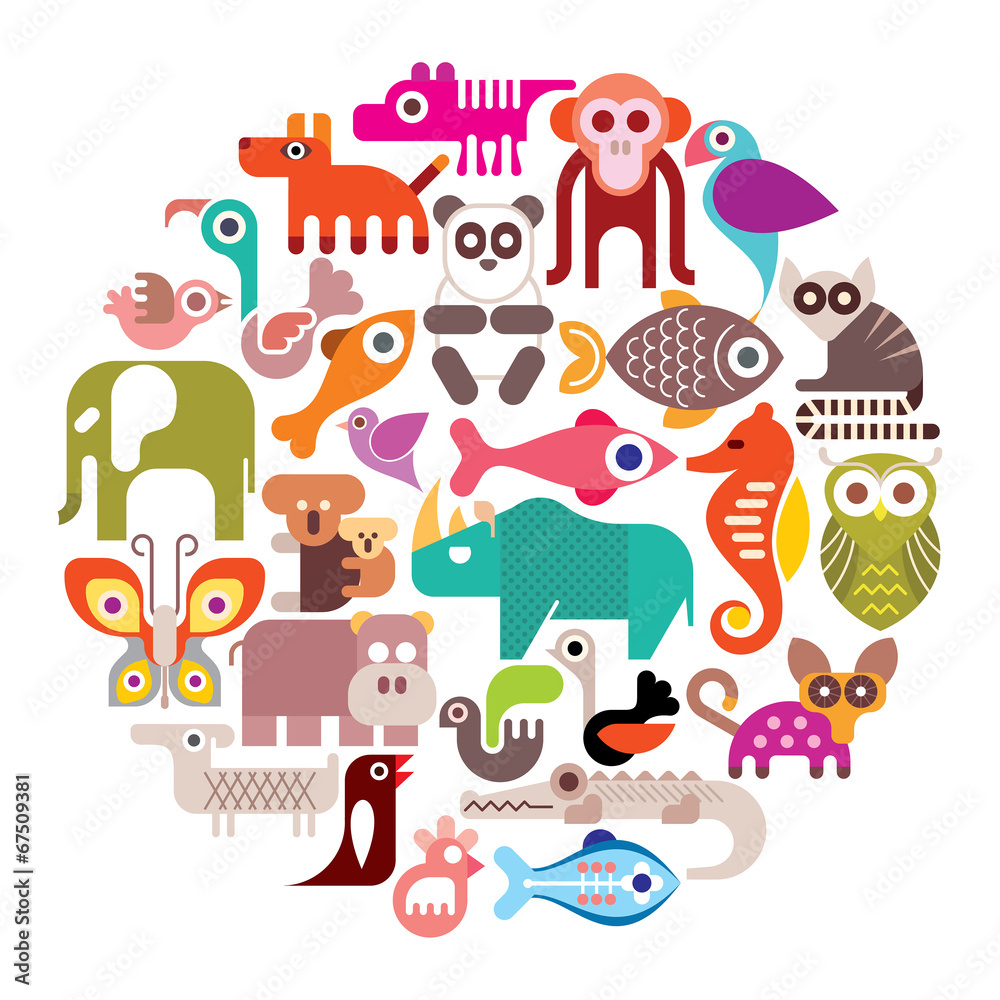 Animals round vector illustration Animals round vector illustration