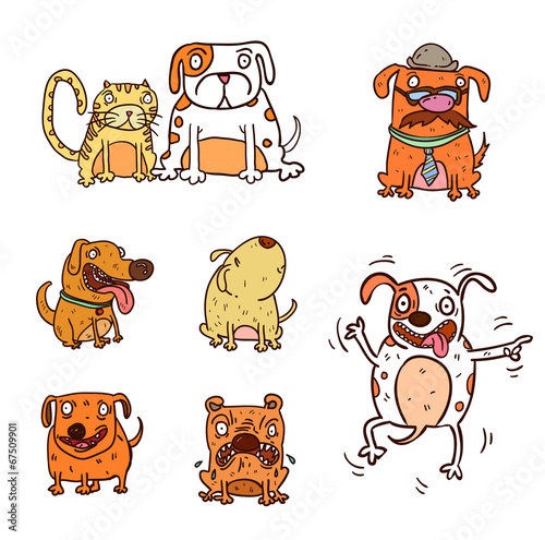 cartoon of funny different dogs set