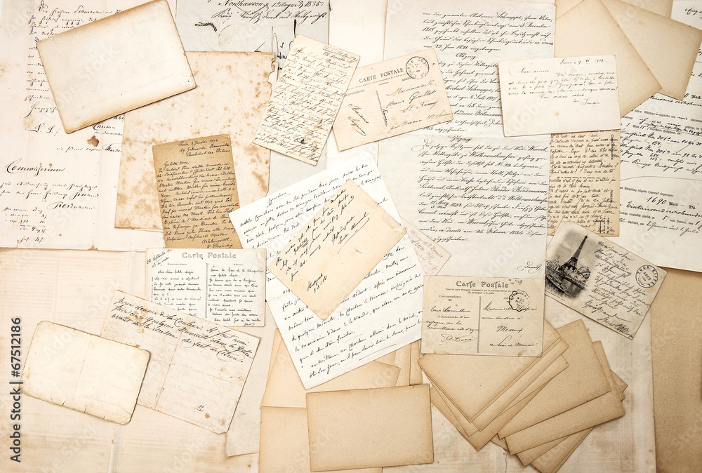 old letters, handwritings and vintage postcards