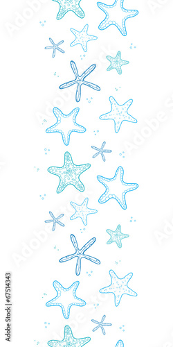 Starfish blue line art vertical seamless pattern background