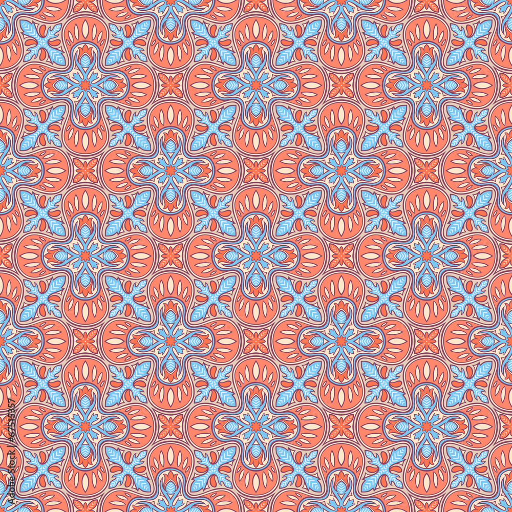 vintage floral blue and orange pattern