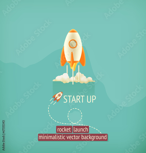 Rocket launch, minimalistic vector background