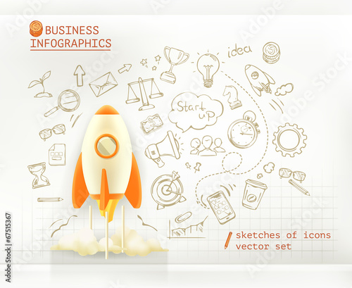 Business infographics, start up vector set