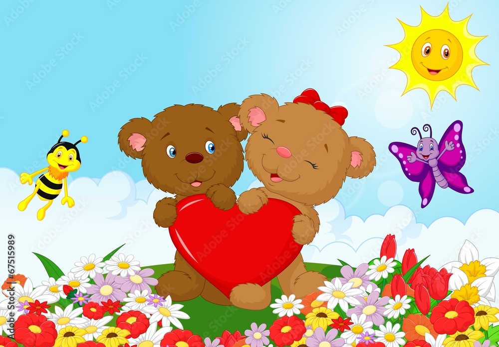 Obraz premium Happy bear holding red heart