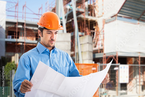 Canvas Print Architect at work in a construction site