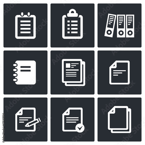 Notepad paper documents vector Icons set vector