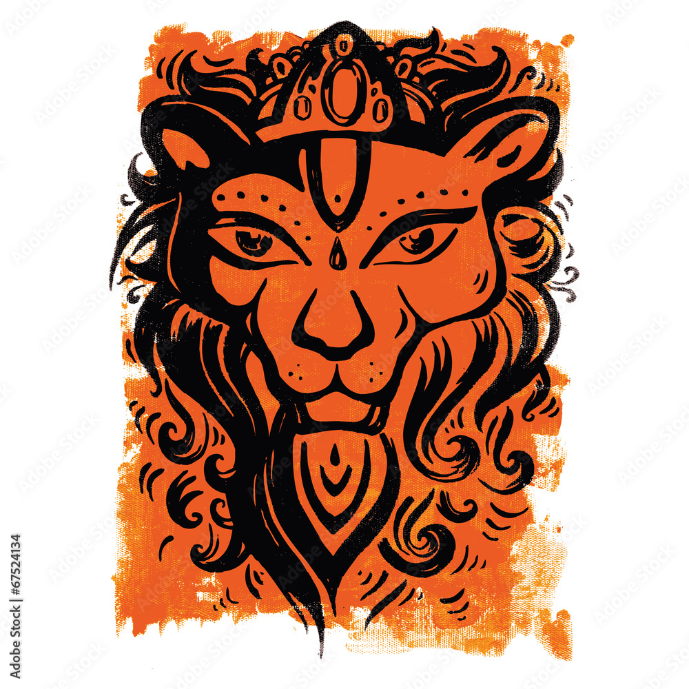 Naklejka premium Lion head. Ethnic pattern.