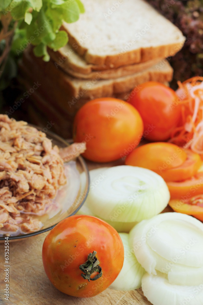 making tuna sandwich with fresh vegetables