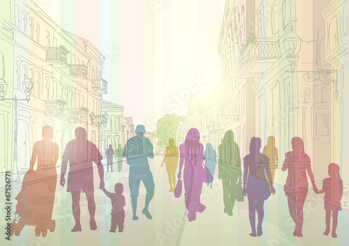 City street and people silhouettes