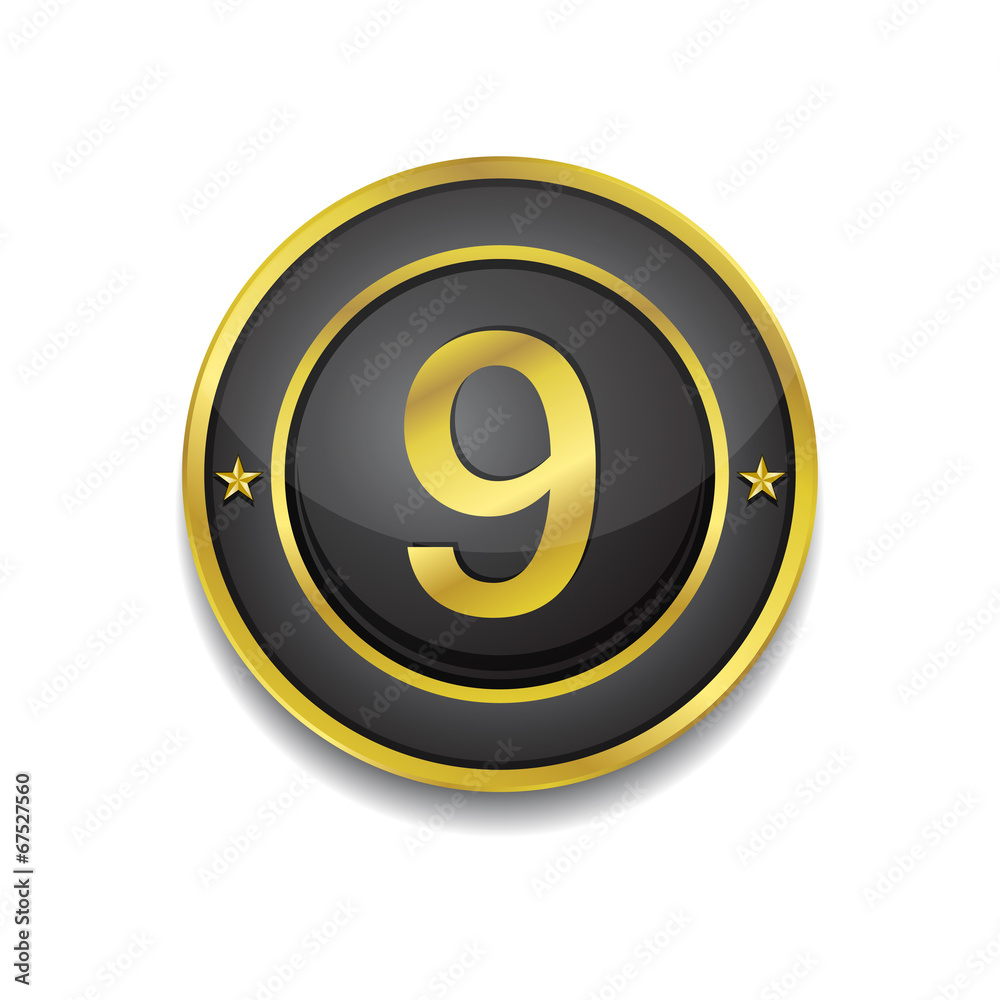 9 Number Circular Vector Golden Black Web Icon Button 9 Number Circular Vector Golden Black Web Icon Button