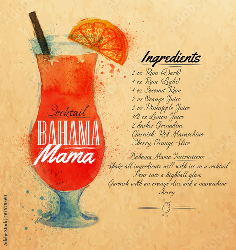 Bahama mama cocktails watercolor kraft