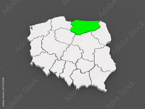 Map of Warmia-Mazury. Poland.