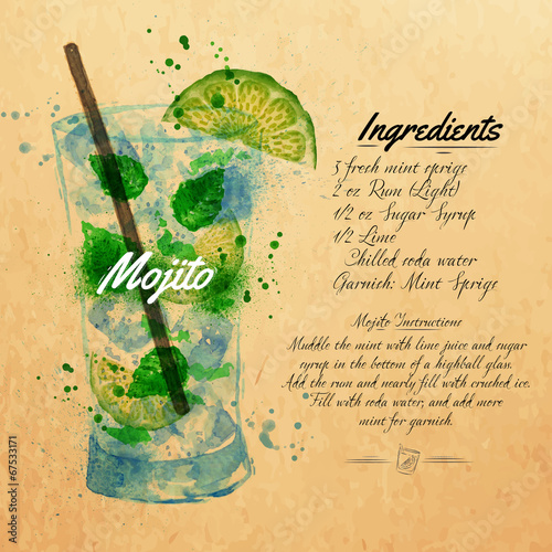 Mojito cocktails watercolor kraft