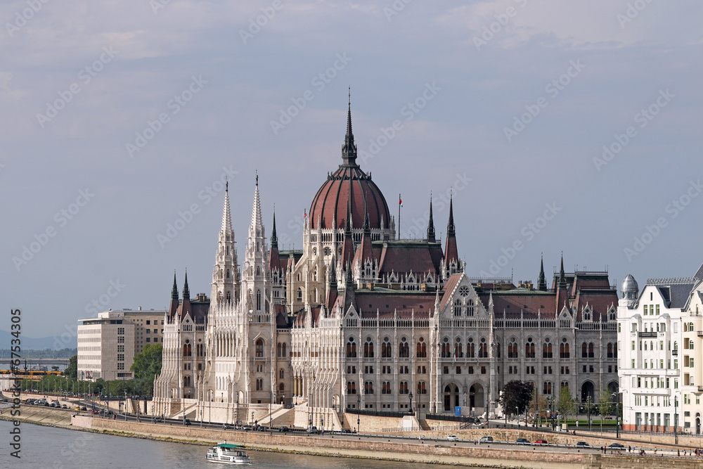 Hungarian Parliament building on Danube river Budapest