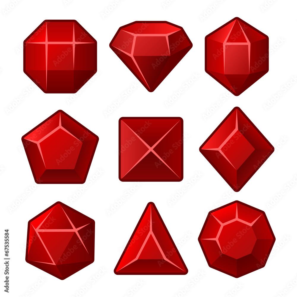 Set of Red Gems for Match3 Games. Vector Set of Red Gems for Match3 Games. Vector