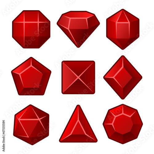 Set of Red Gems for Match3 Games. Vector