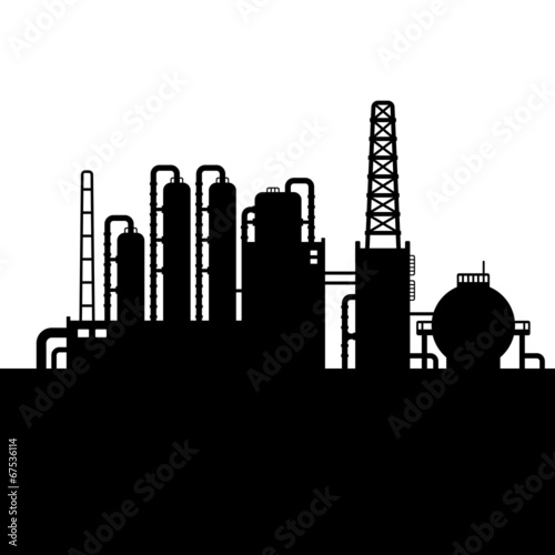 Oil Refinery Plant and Chemical Factory Silhouette 3. Vector