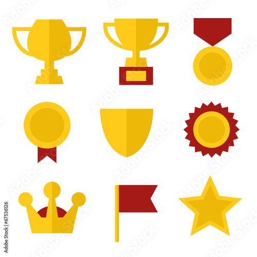 Trophy and Awards Icons Set in Flat Design Style. Vector