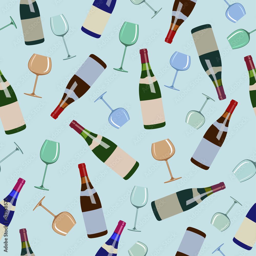 seamless pattern bottles of wine and  glasses