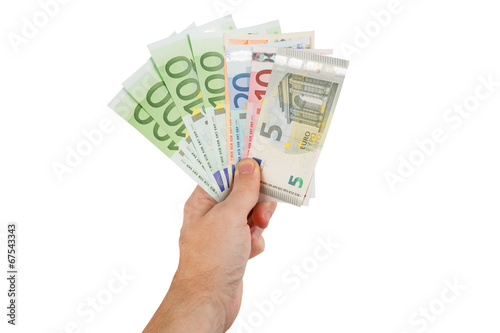Euro banknotes in hand closeup photo
