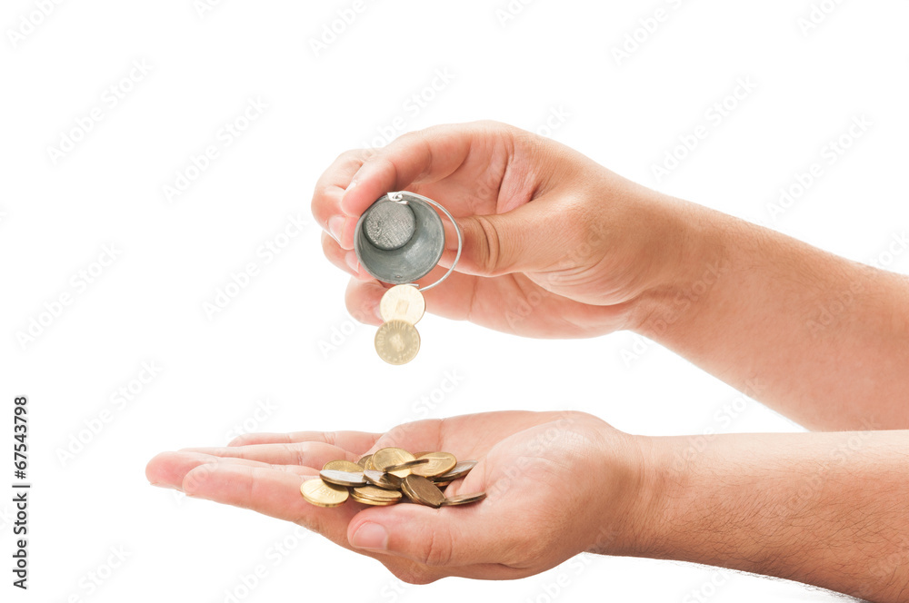 Pouring a bucket of coins. Pouring a bucket of coins.