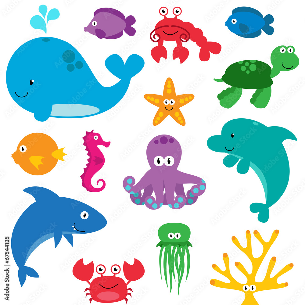 Fototapeta premium Vector Set of Cute Sea Creatures