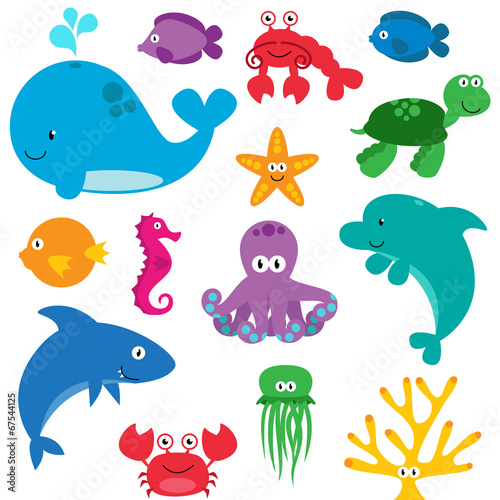 Vector Set of Cute Sea Creatures