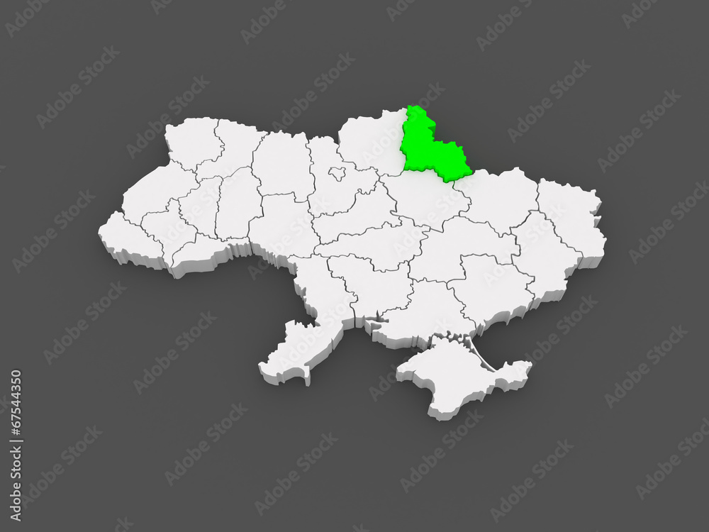 Map of Sumy region. Ukraine.