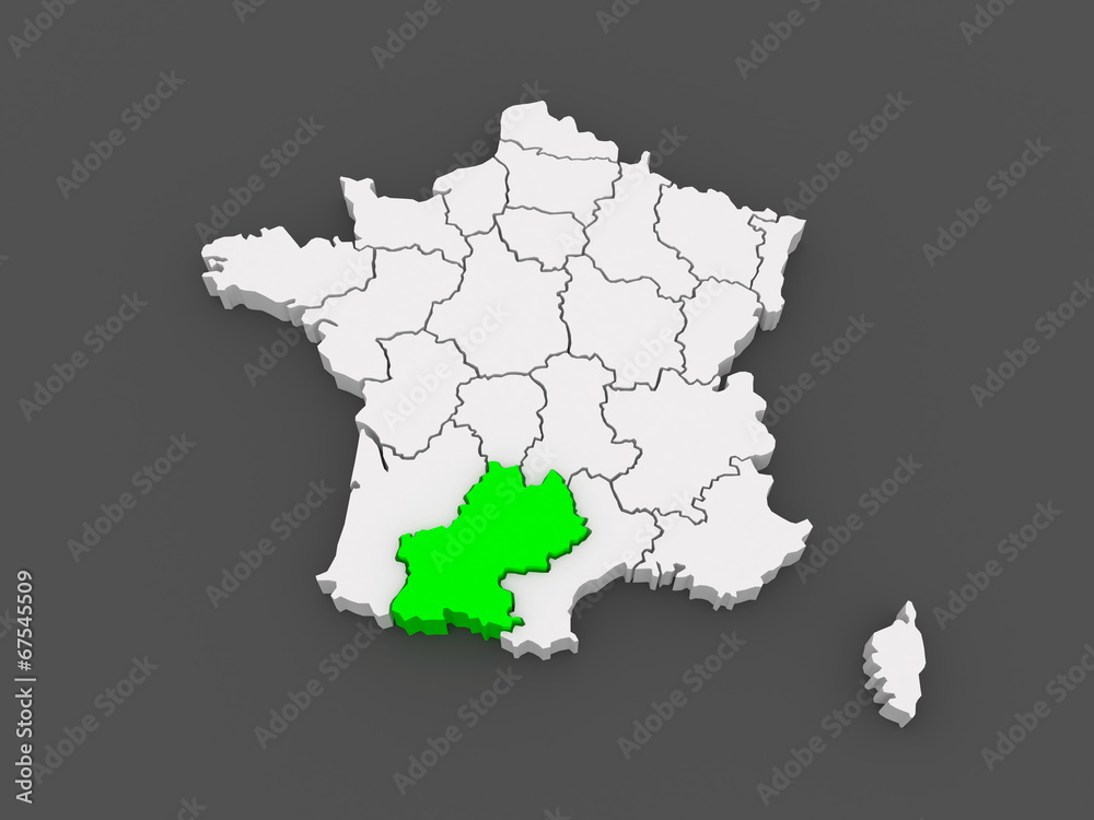 Map of South - Pyrenees. France.