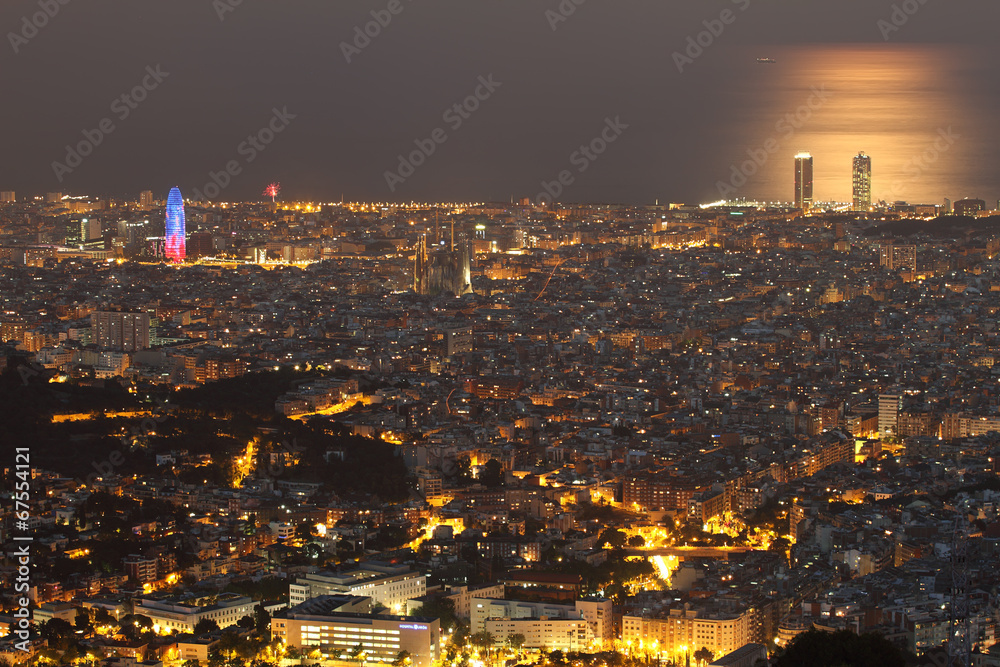 Barcelona skyline at night