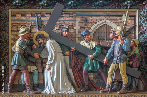 Bruges - Simon of Cyrene help Jesus to carry his cross