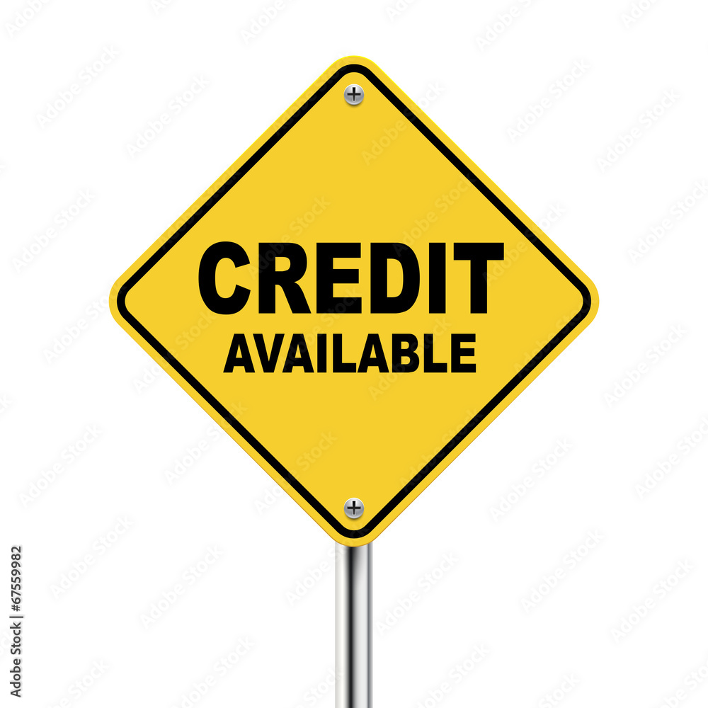 3d illustration of yellow roadsign of credit available 3d illustration of yellow roadsign of credit available
