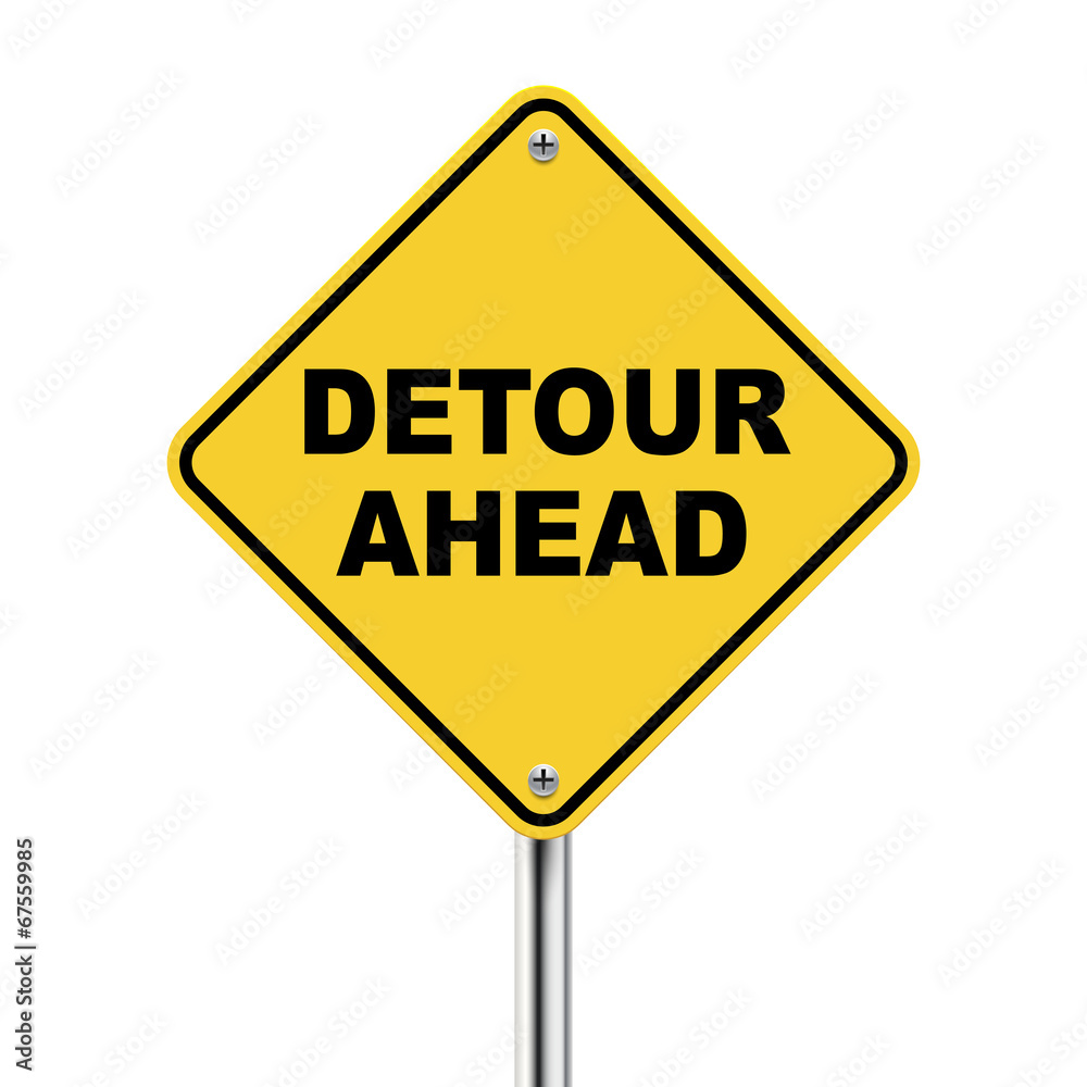 3d illustration of yellow roadsign of detour ahead 3d illustration of yellow roadsign of detour ahead