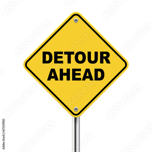 3d illustration of yellow roadsign of detour ahead photo