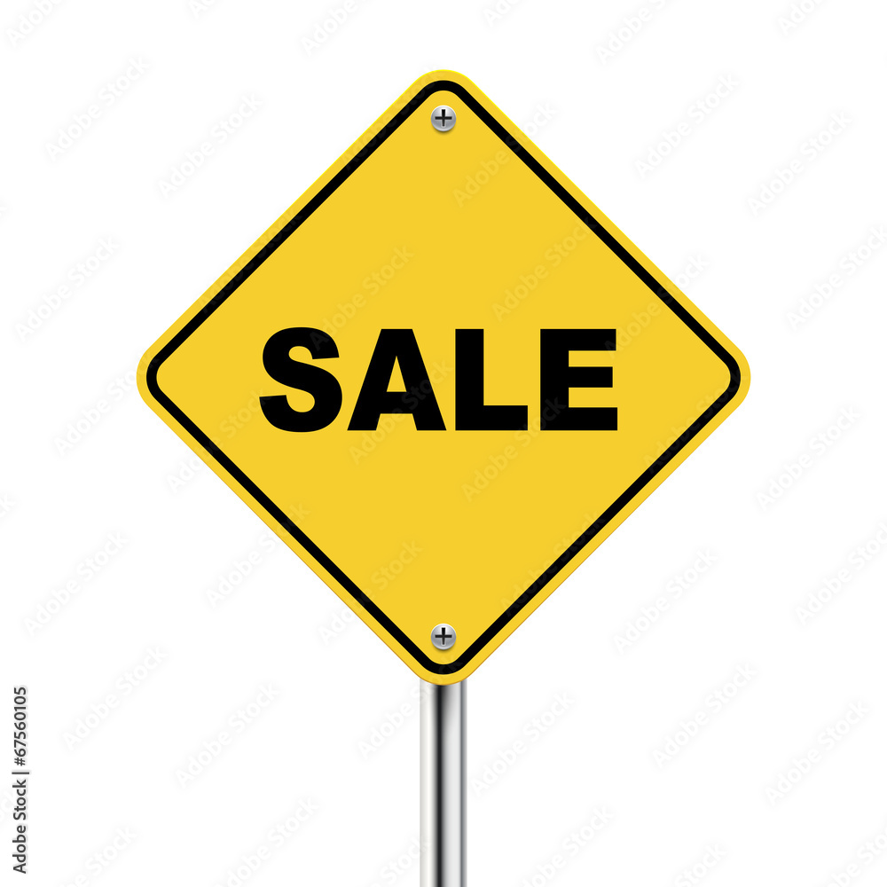 3d illustration of yellow roadsign of sale