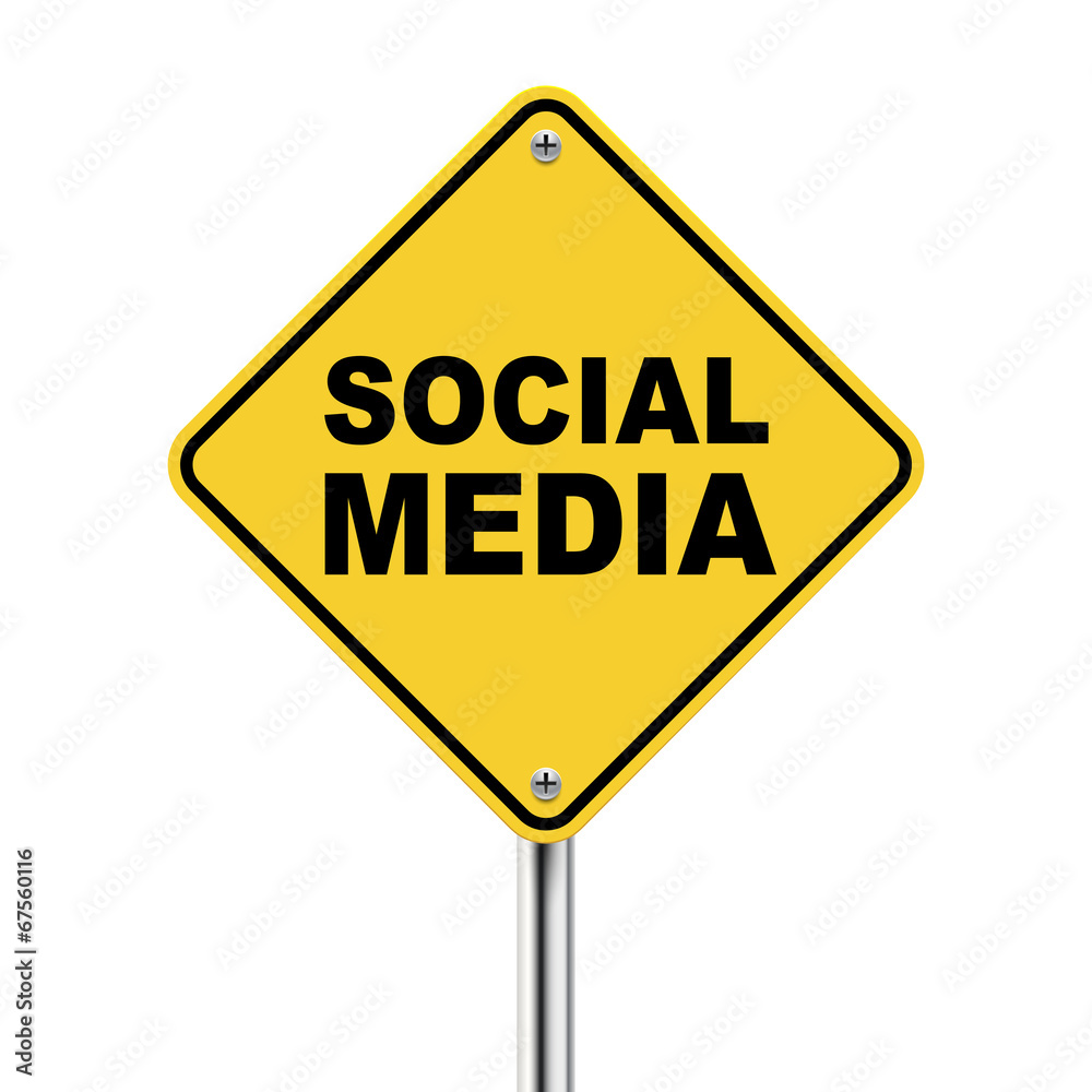 3d illustration of yellow roadsign of social media