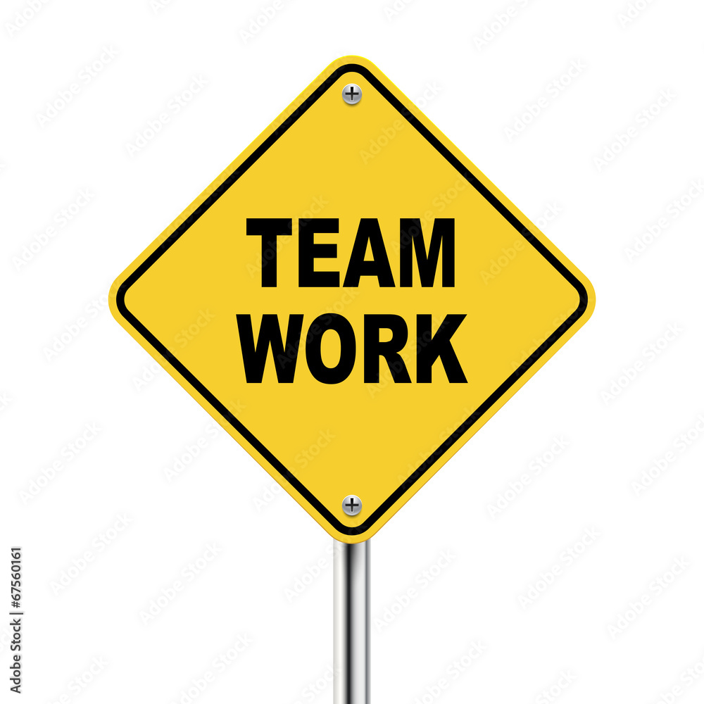 3d illustration of yellow roadsign of team work 3d illustration of yellow roadsign of team work