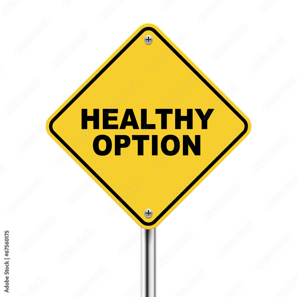 3d illustration of yellow roadsign of healthy option