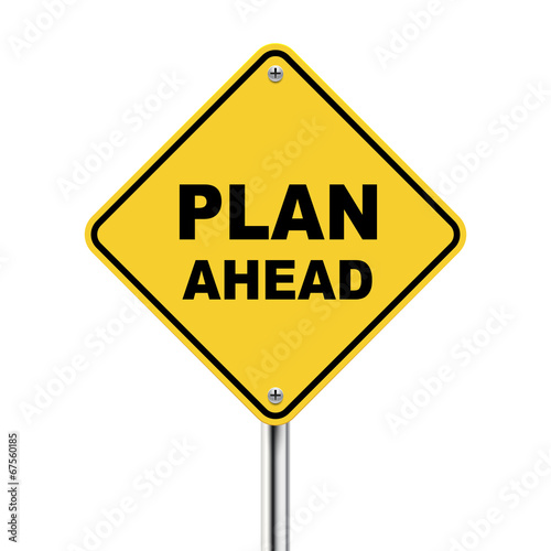 Fotografia, Obraz 3d illustration of yellow roadsign of plan ahead