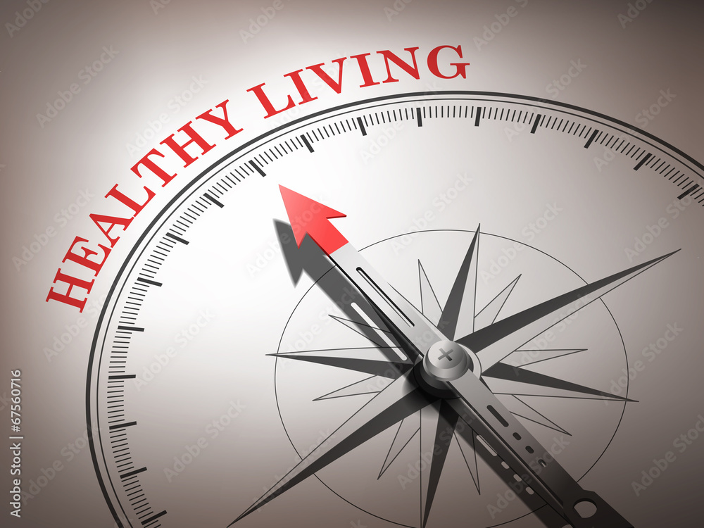 abstract compass with needle pointing the word healthy living abstract compass with needle pointing the word healthy living